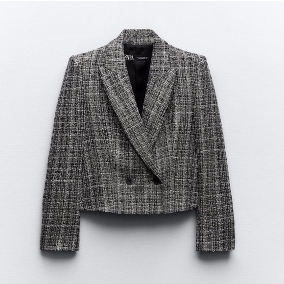 ZARA METALLIC CHECKERED CROPPED BLAZER - Picture 3 of 8